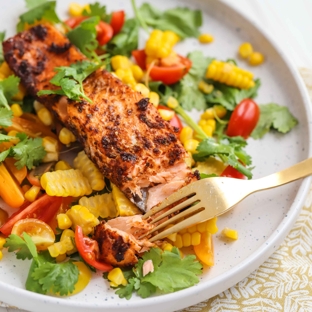 Spiced Cajun Salmon with Corn Salsa Salad